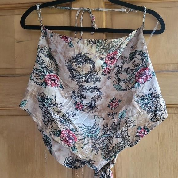 J for Justify Y2K Dragon Print Chained Neck Halter Top - Picture 3 of 7
